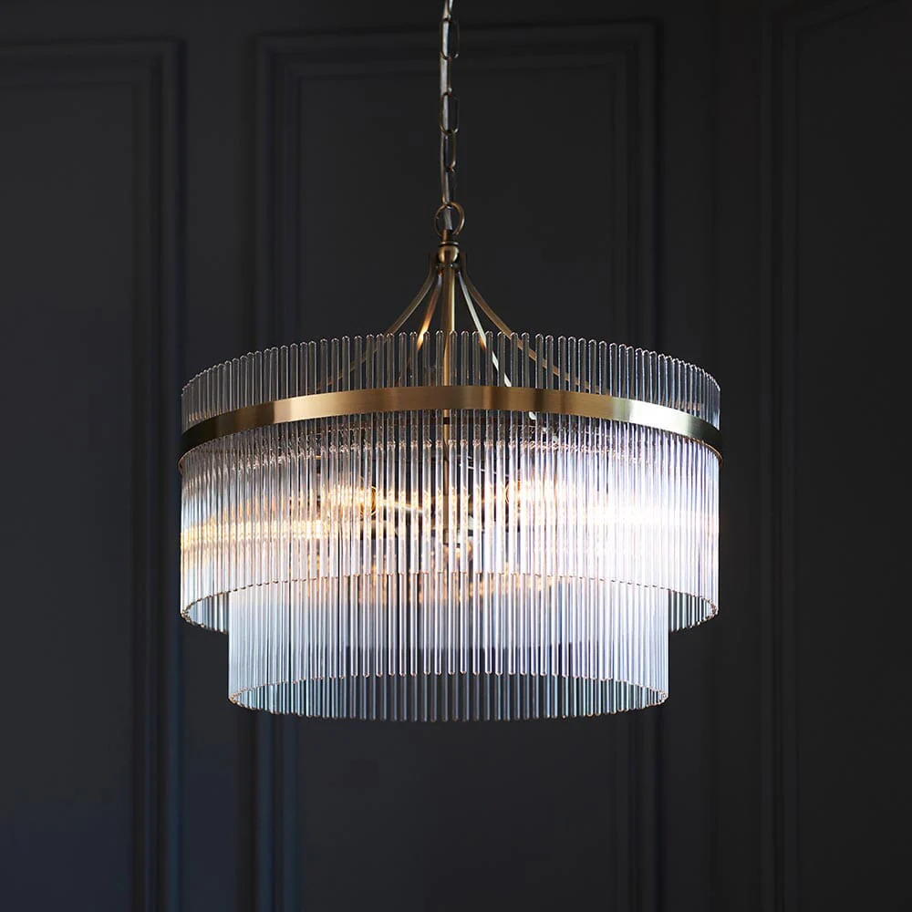 Abella 5 Light Gold & Glass Pendant Ceiling Light