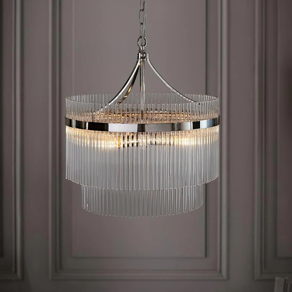 Abella 5 Light Silver & Glass Pendant Ceiling Light - Image 3