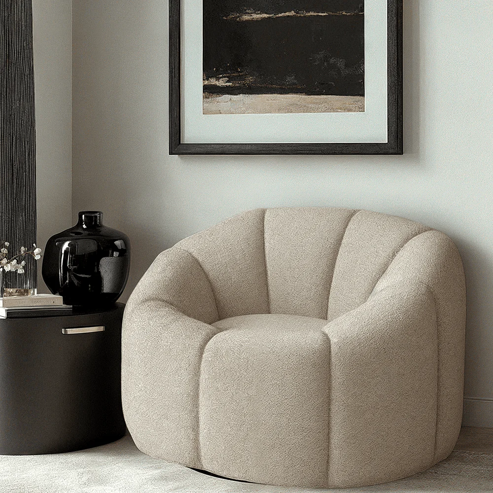 Abella Beige Textured Fabric Swivel Chair