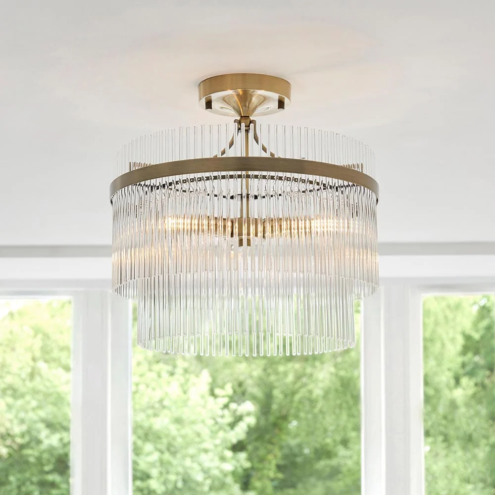 Abella Light Gold 3 Light Semi Flush Pendant Ceiling Light - Image 3