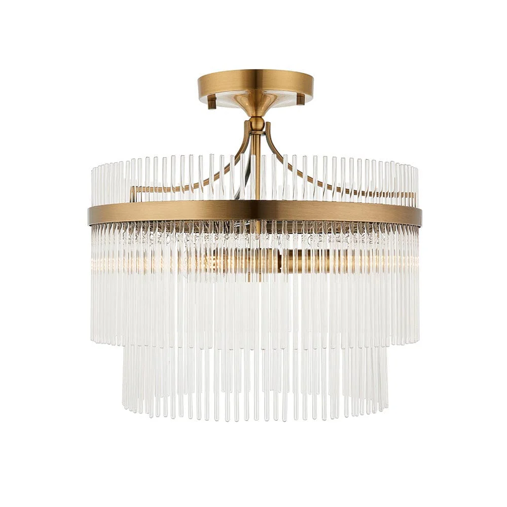 Abella Light Gold 3 Light Semi Flush Pendant Ceiling Light - Image 4
