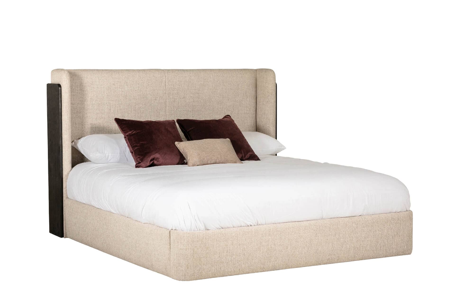 Adalynn Natural Textured Fabric Bed with Deep Brown Wooden Detail - Image 7