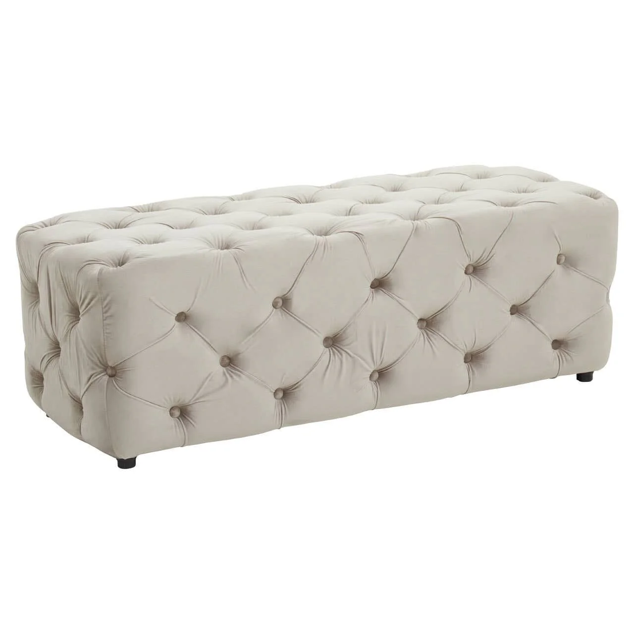 Ismerie Greige Velvet Buttoned Bench - Image 3