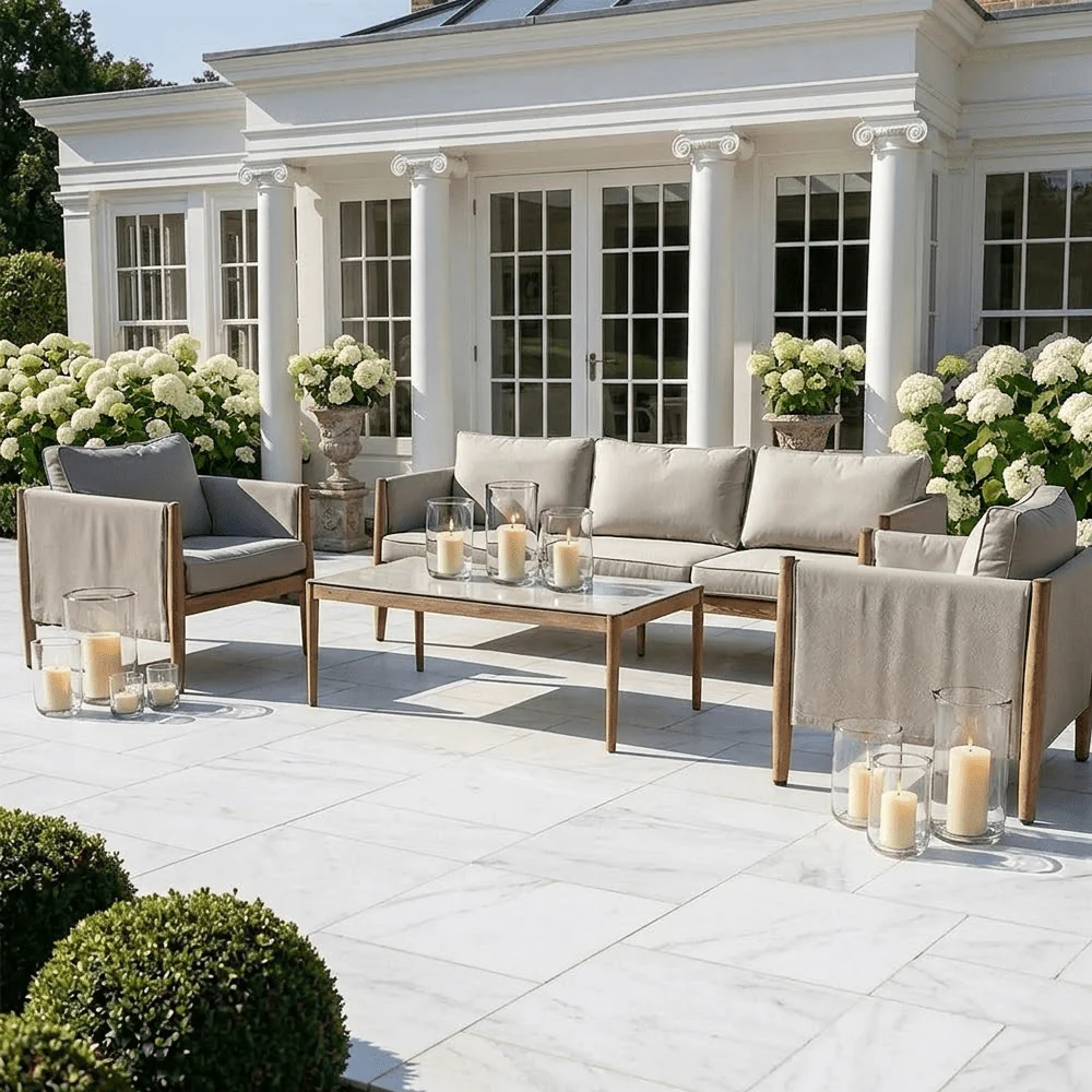 Adria Almond Upholstered Outdoor Lounge Set- Seats 5
