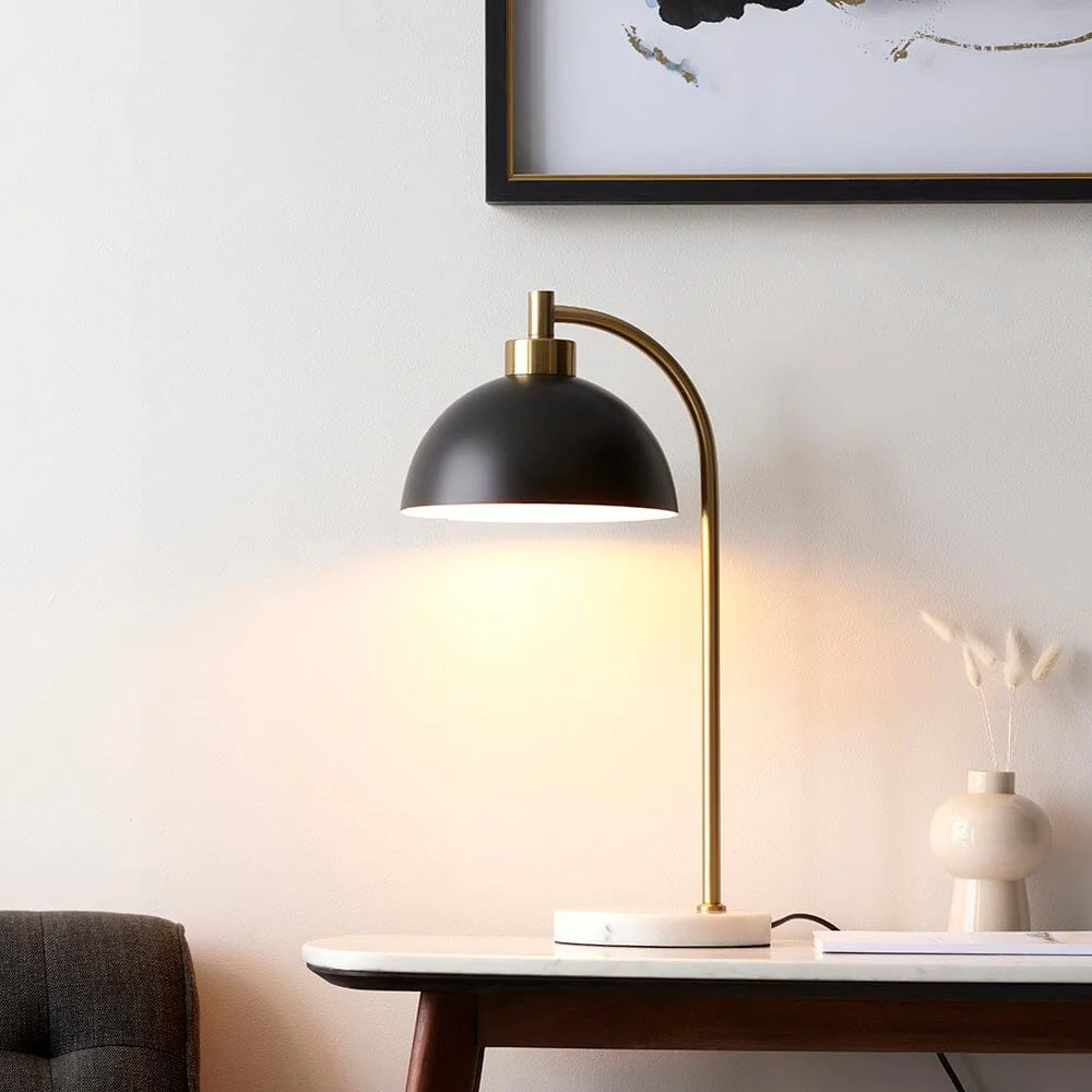 Aimee Black & Gold Task Table Lamp with Marble Base