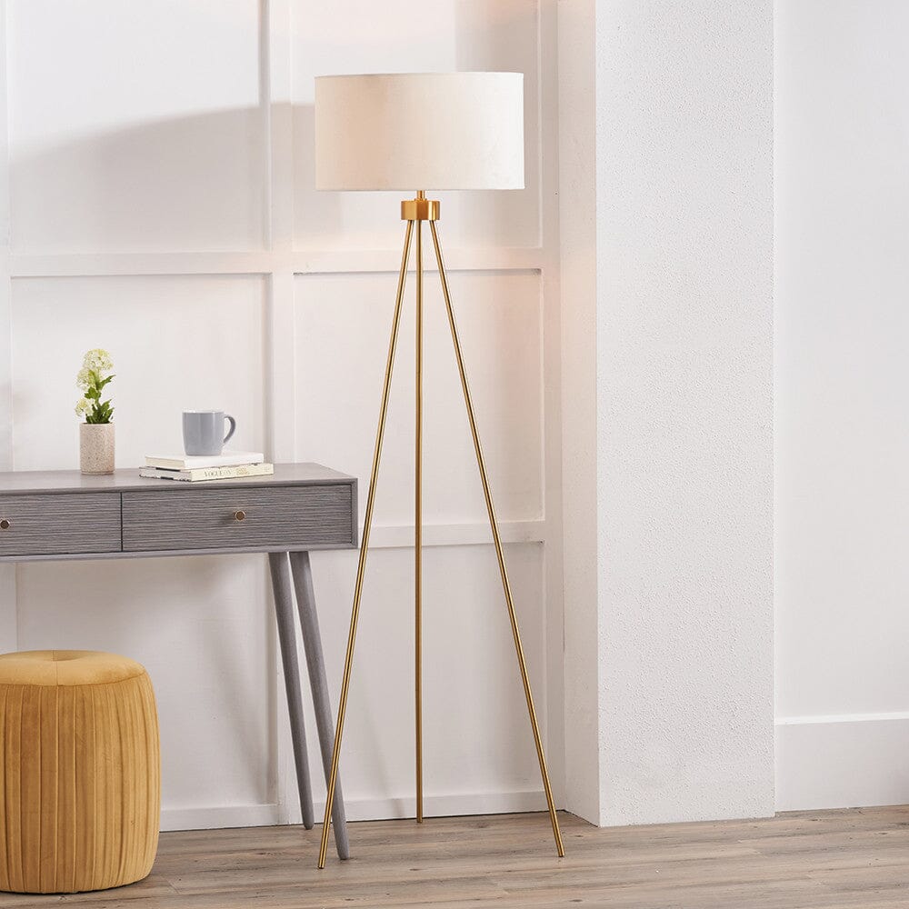Akira Gold Tripod Floor Lamp with Ivory Shade - Image 3