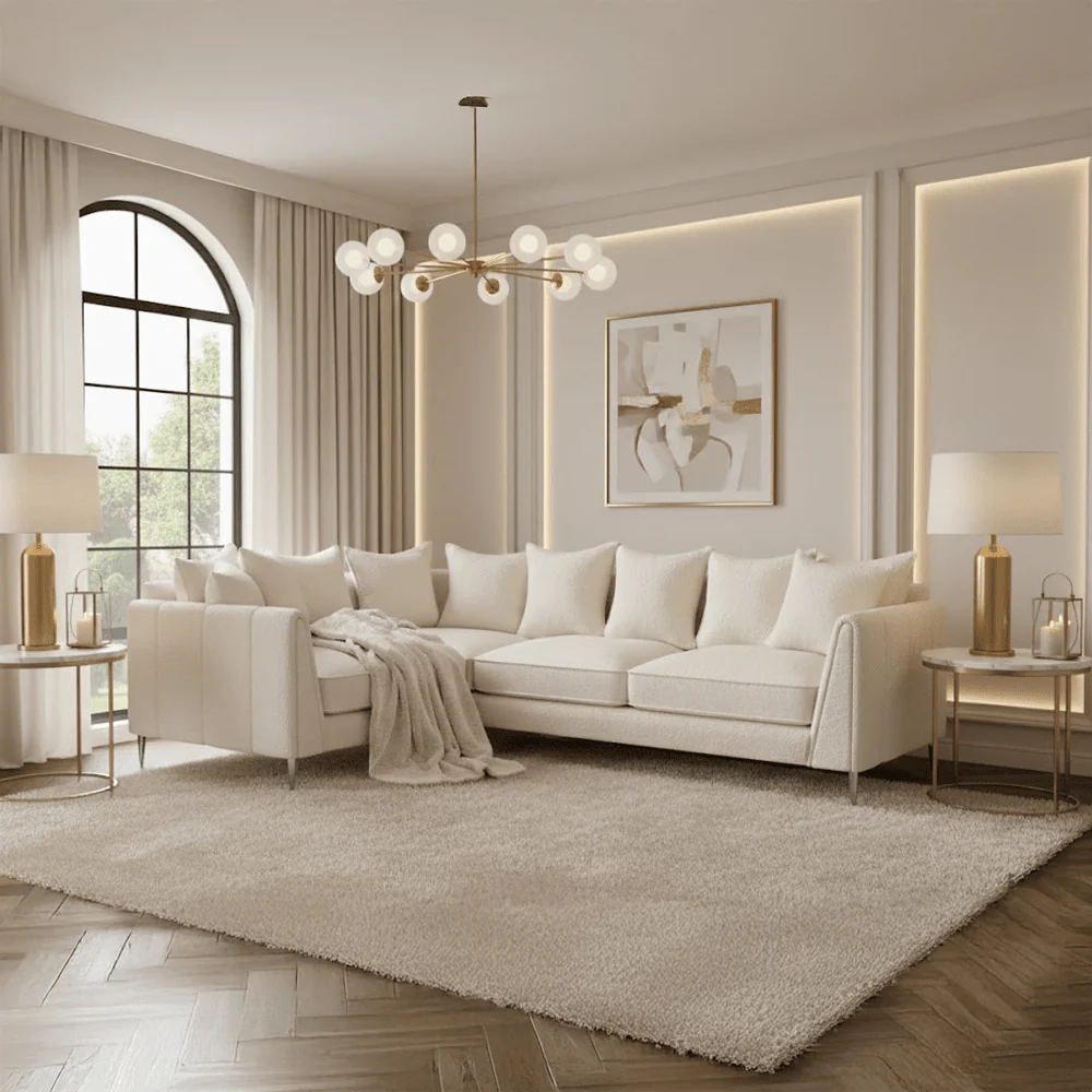 Alaina Cloud Bouclé Scatter Back Left Hand Facing Corner Sofa with Silver Legs - Image 4