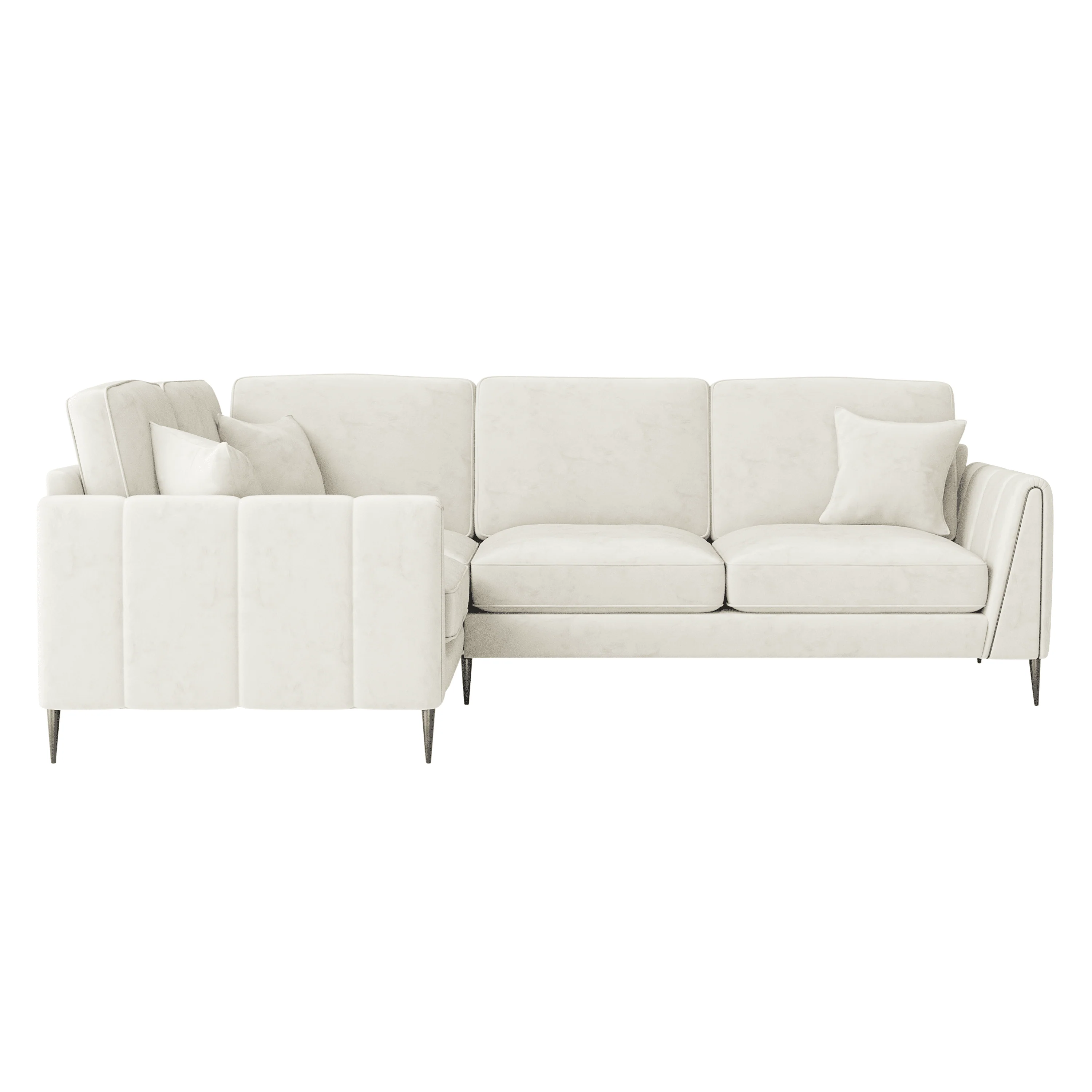 Alaina Cream Velvet Left Hand Facing Corner Sofa with Black Legs - Image 3