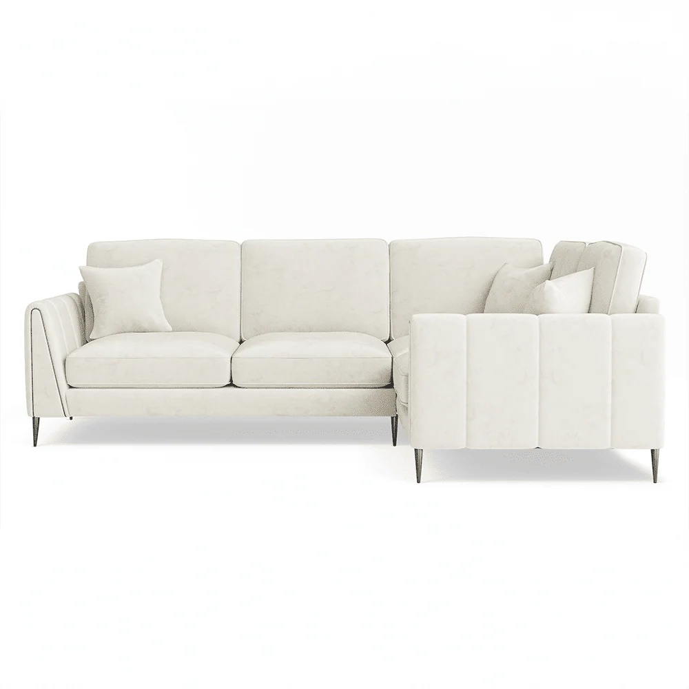 Alaina Cream Velvet Right Hand Facing Corner Sofa with Black Legs - Image 3