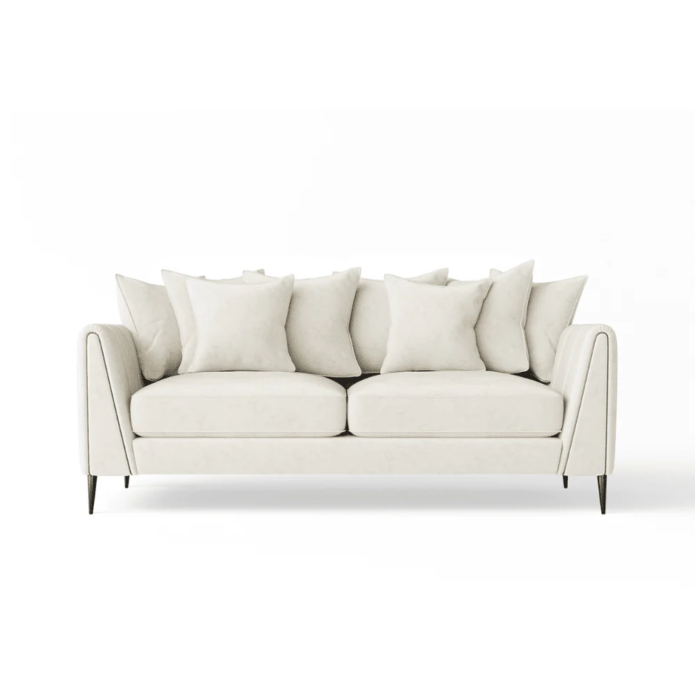 Alaina Cream Velvet Scatter Back 3 Seater Sofa with Black Legs - Image 2