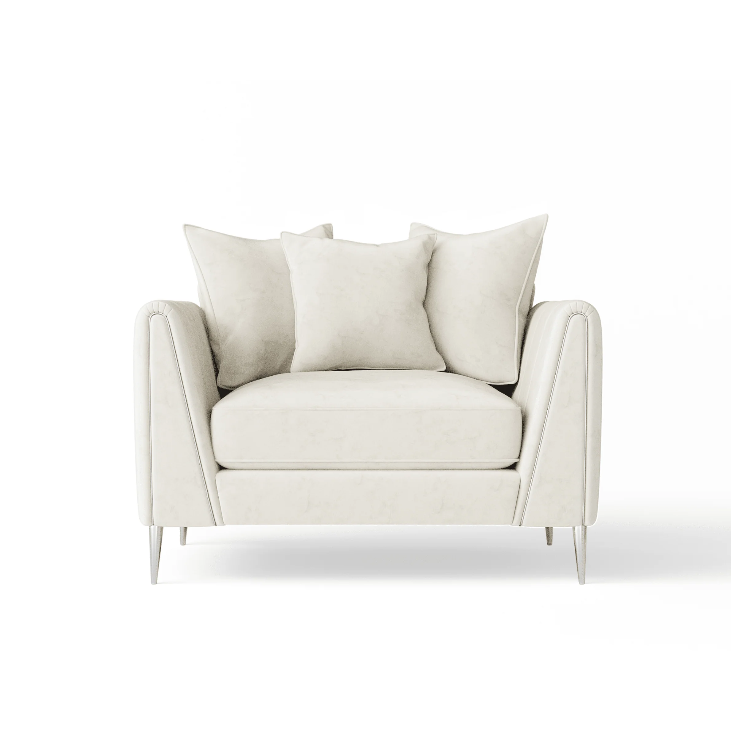 Alaina Cream Velvet Scatter Back Armchair with Silver Legs - Image 2