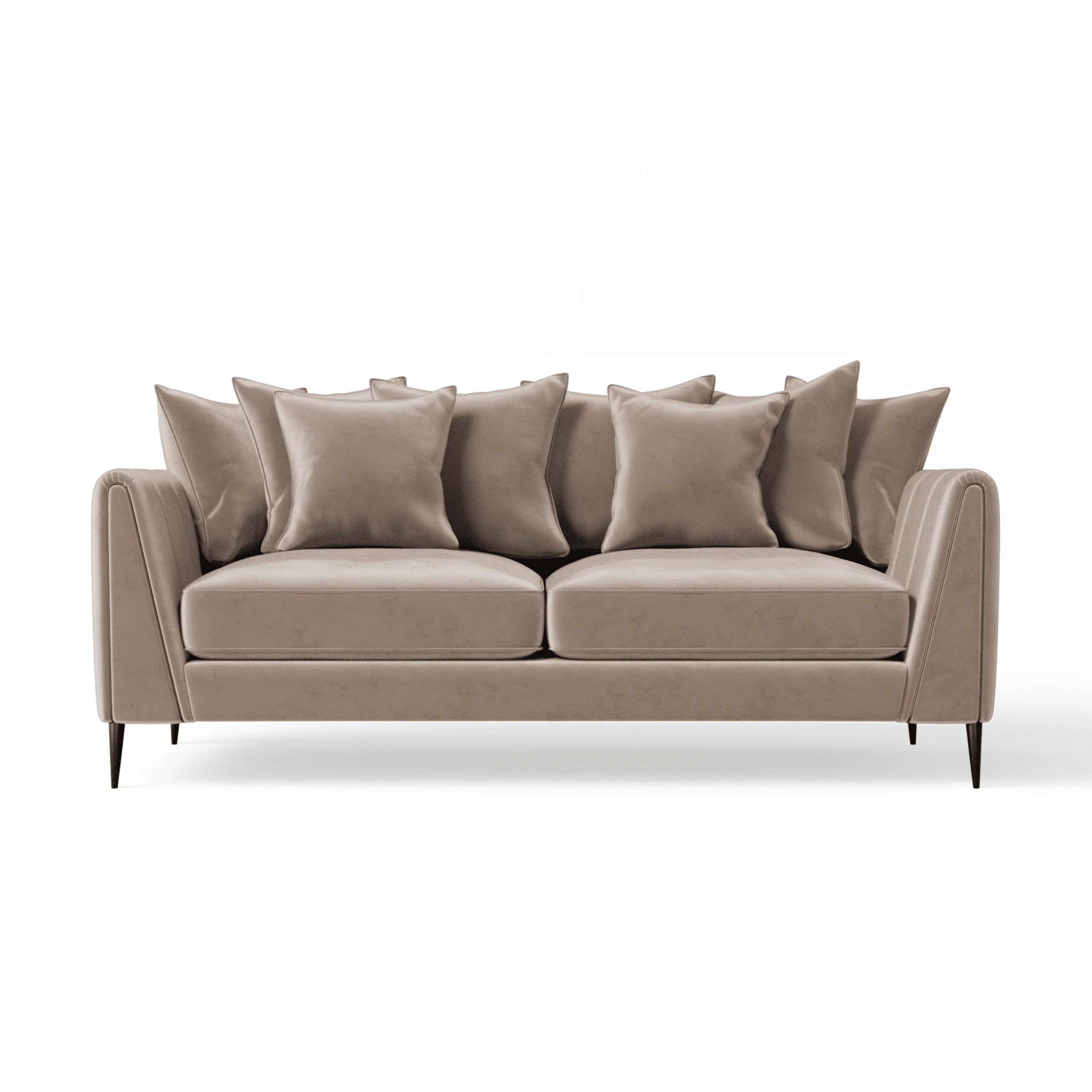 Alaina Mink Velvet Scatter Back 3 Seater Sofa Sofa with Black Legs - Image 2