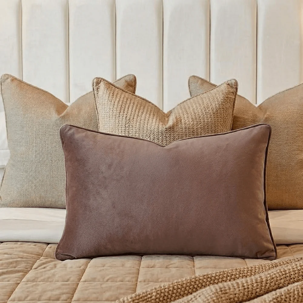 Alayna Truffle Velvet Bolster Cushion - 30x45cm