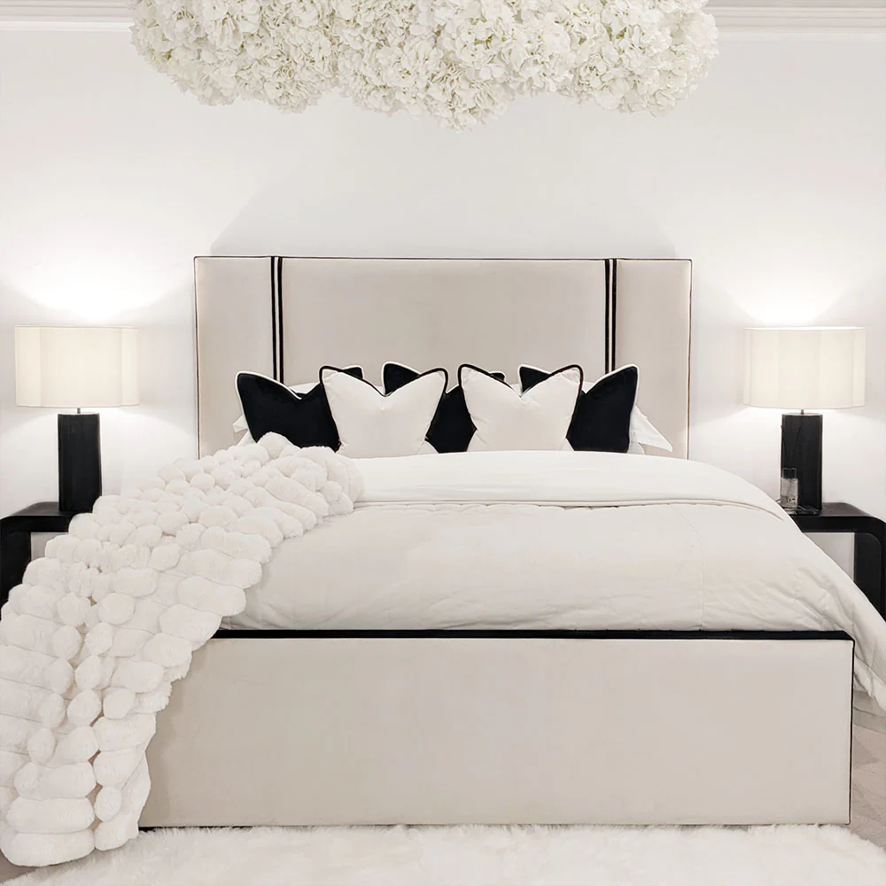 Alessi Vanilla Velvet Luxury Bed with Contrast Black Piping - Image 2