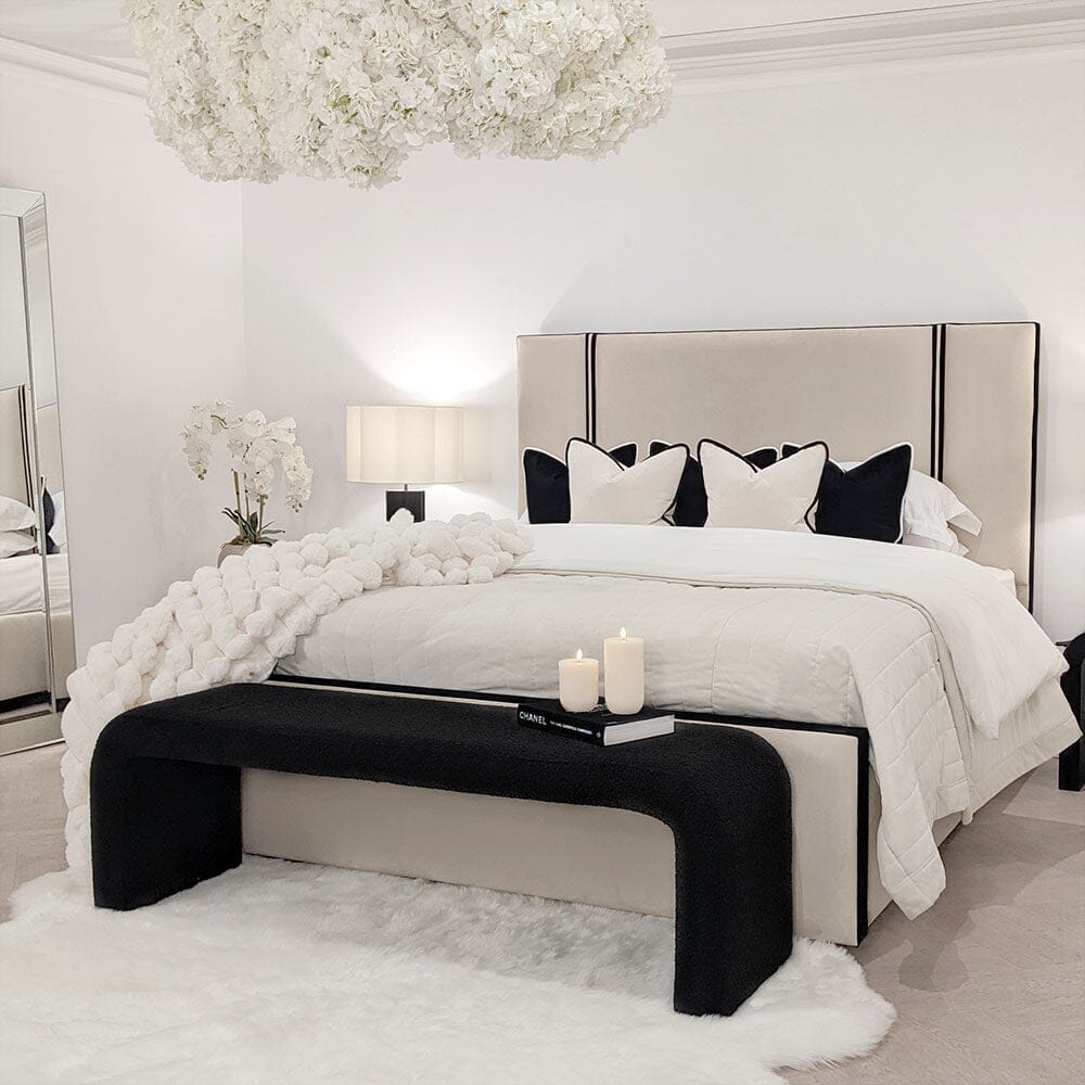 Alessi Vanilla Velvet Luxury Bed with Contrast Black Piping - Image 4