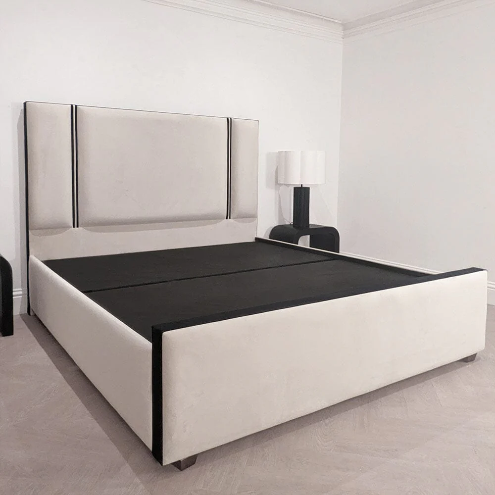 Alessi Vanilla Velvet Luxury Bed with Contrast Black Piping - Image 5