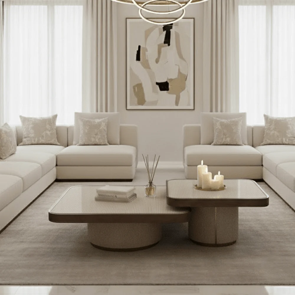 Alexandra Luxury Linen & Dark Brown Oak Coffee Tables - Set of 2