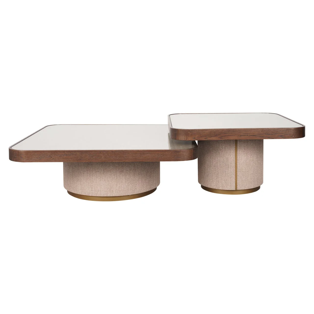 Alexandra Luxury Linen & Dark Brown Oak Coffee Tables - Set of 2 - Image 2