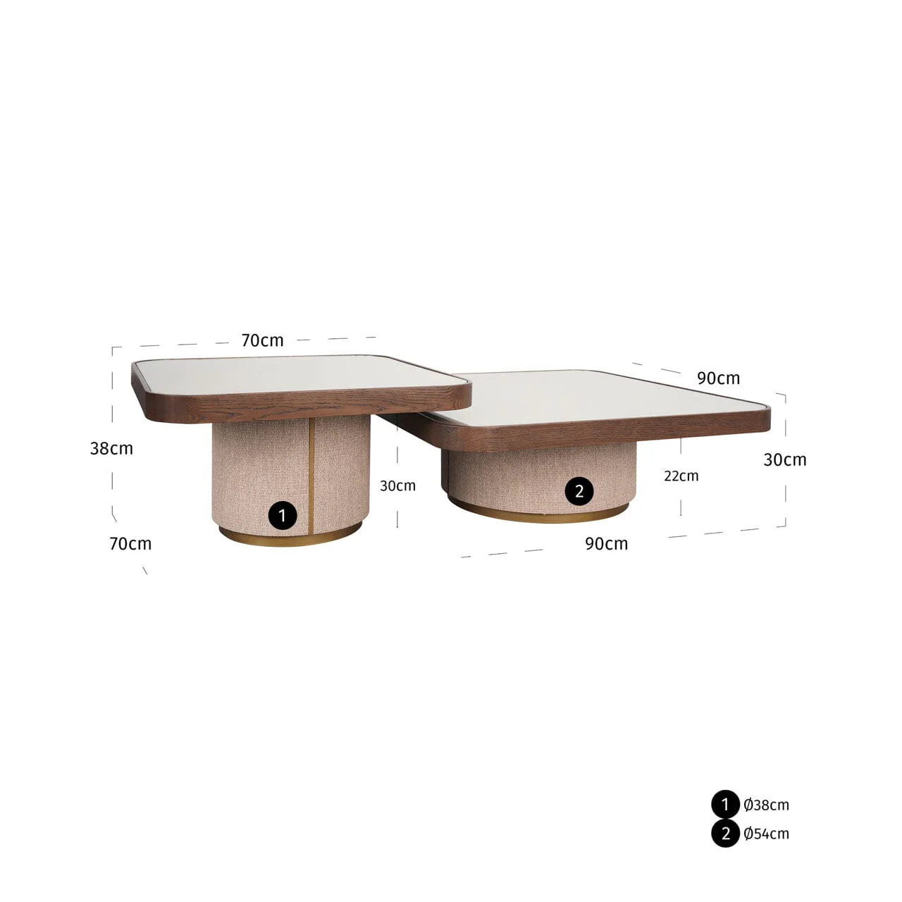 Alexandra Luxury Linen & Dark Brown Oak Coffee Tables - Set of 2 - Image 4