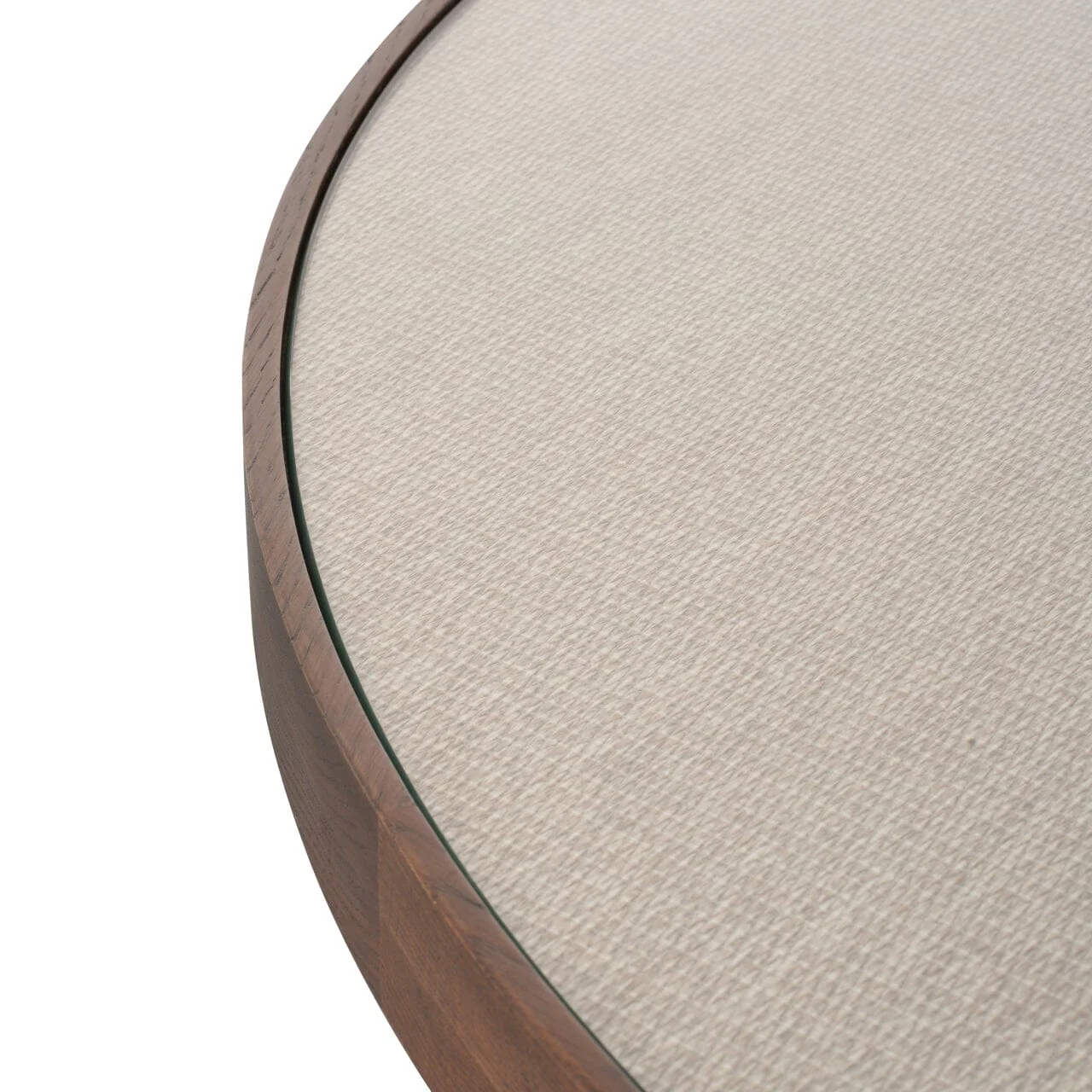 Alexandra Luxury Linen & Dark Brown Oak Round Dining Table - Image 4