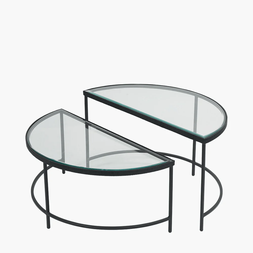Alexis Bevelled Glass & Black Half Moon Coffee Tables - Set of 2 - Image 2