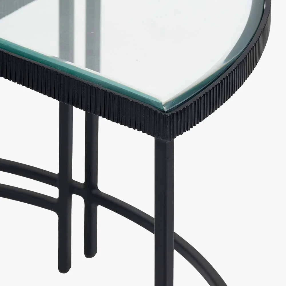 Alexis Bevelled Glass & Black Half Moon Coffee Tables - Set of 2 - Image 3