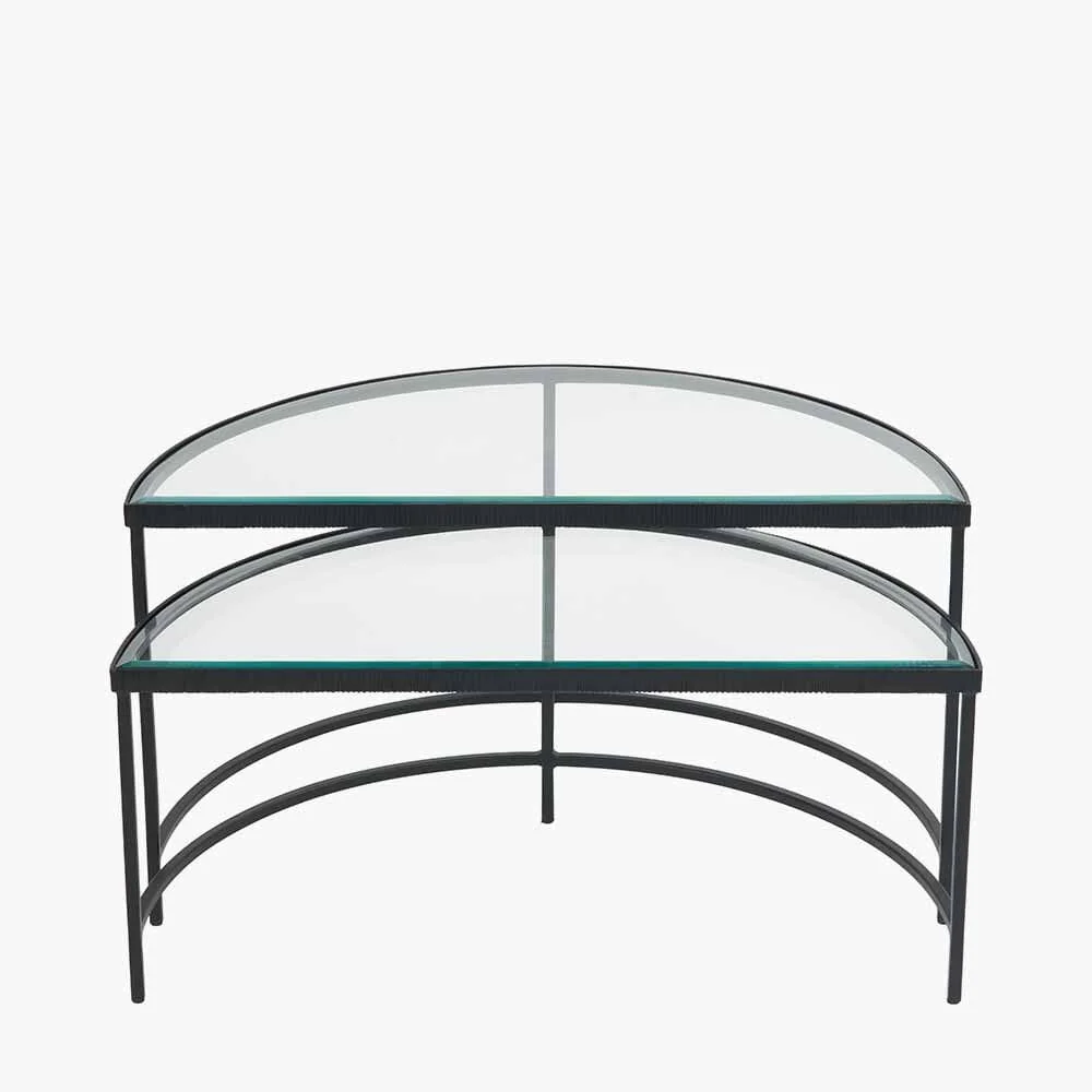 Alexis Bevelled Glass & Black Half Moon Coffee Tables - Set of 2 - Image 5