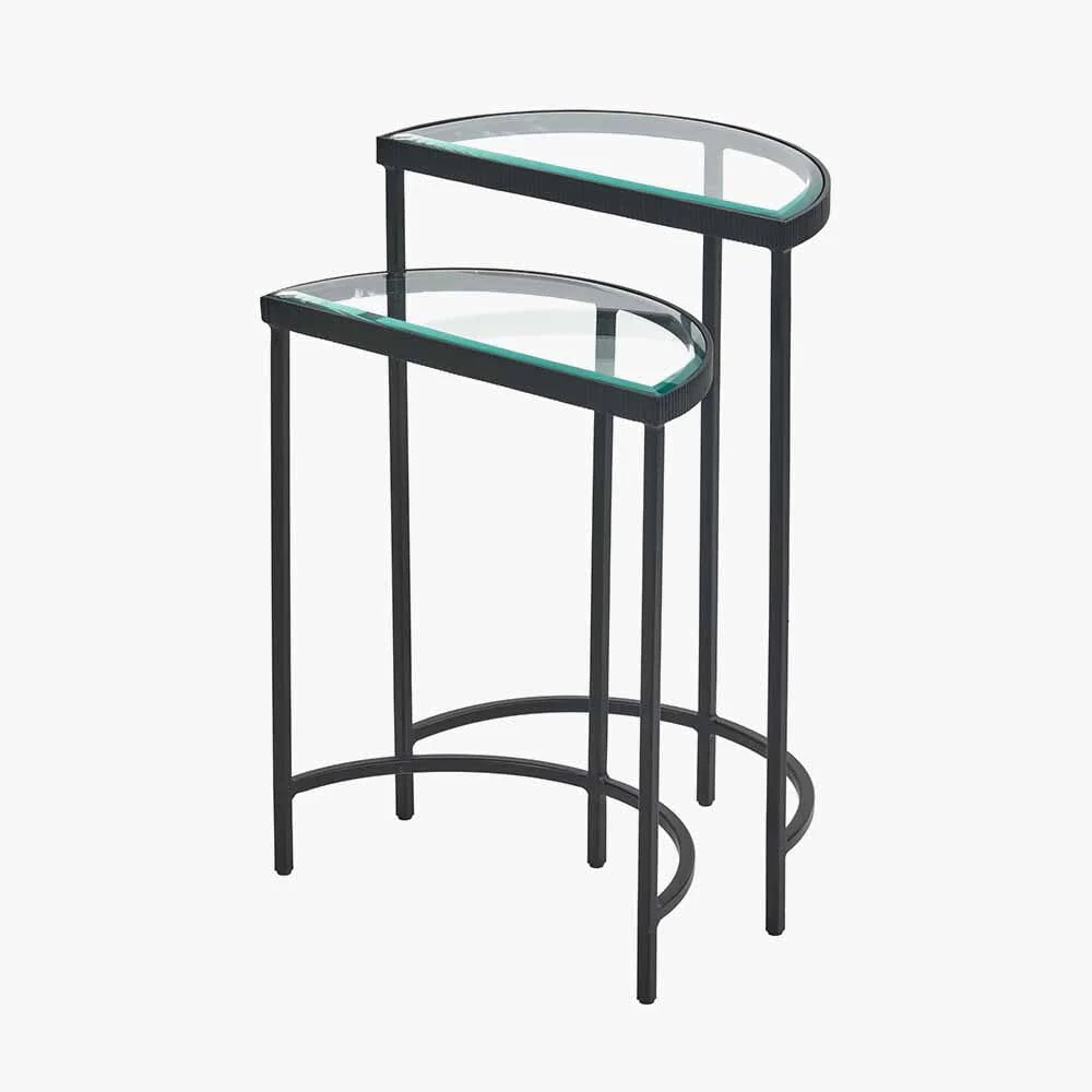 Alexis Bevelled Glass & Black Half Moon Side Tables - Set of 2 - Image 2