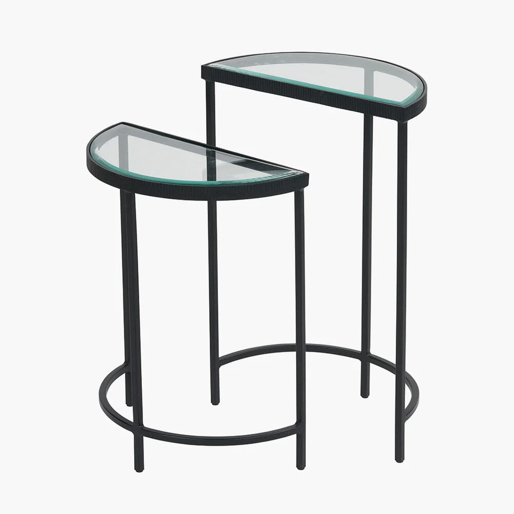 Alexis Bevelled Glass & Black Half Moon Side Tables - Set of 2 - Image 3