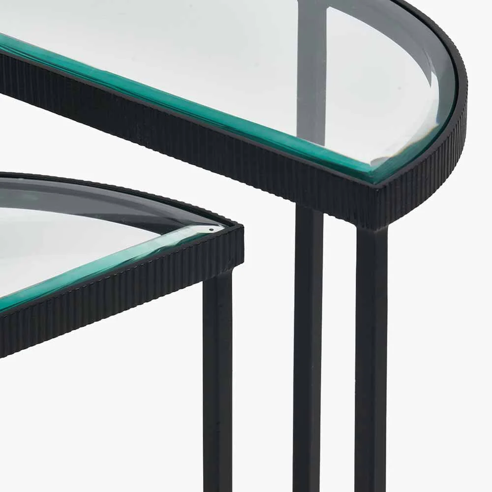 Alexis Bevelled Glass & Black Half Moon Side Tables - Set of 2 - Image 4
