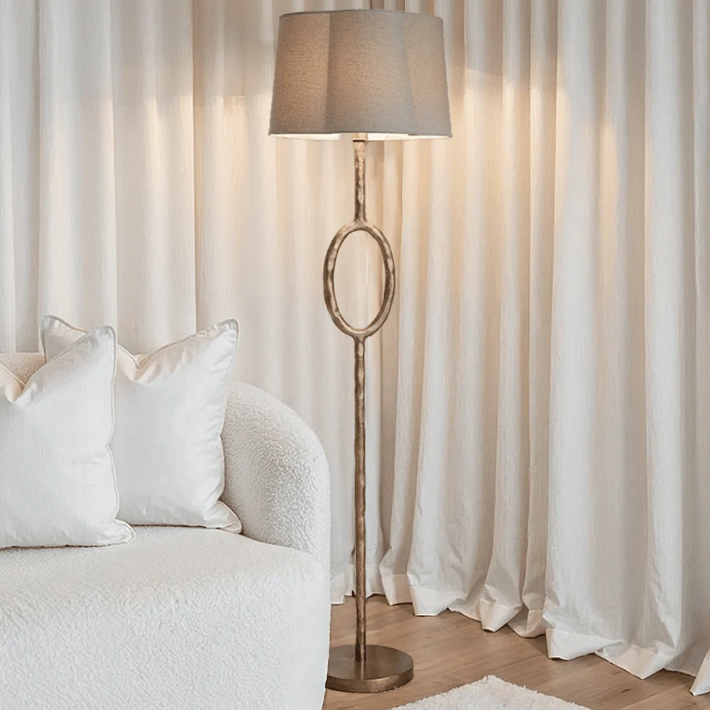 Alfie Gold Floor Lamp with Scalloped Linen Shade