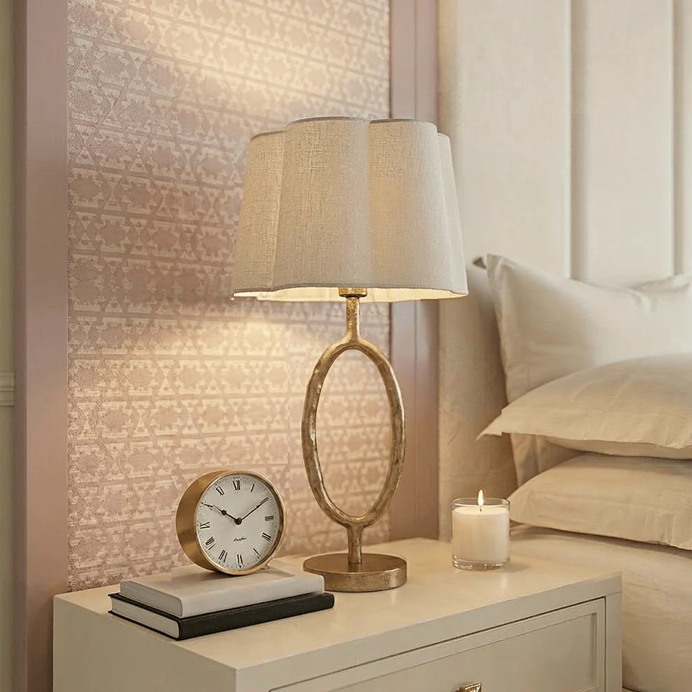 Alfie Gold Table Lamp with Scalloped Linen Shade
