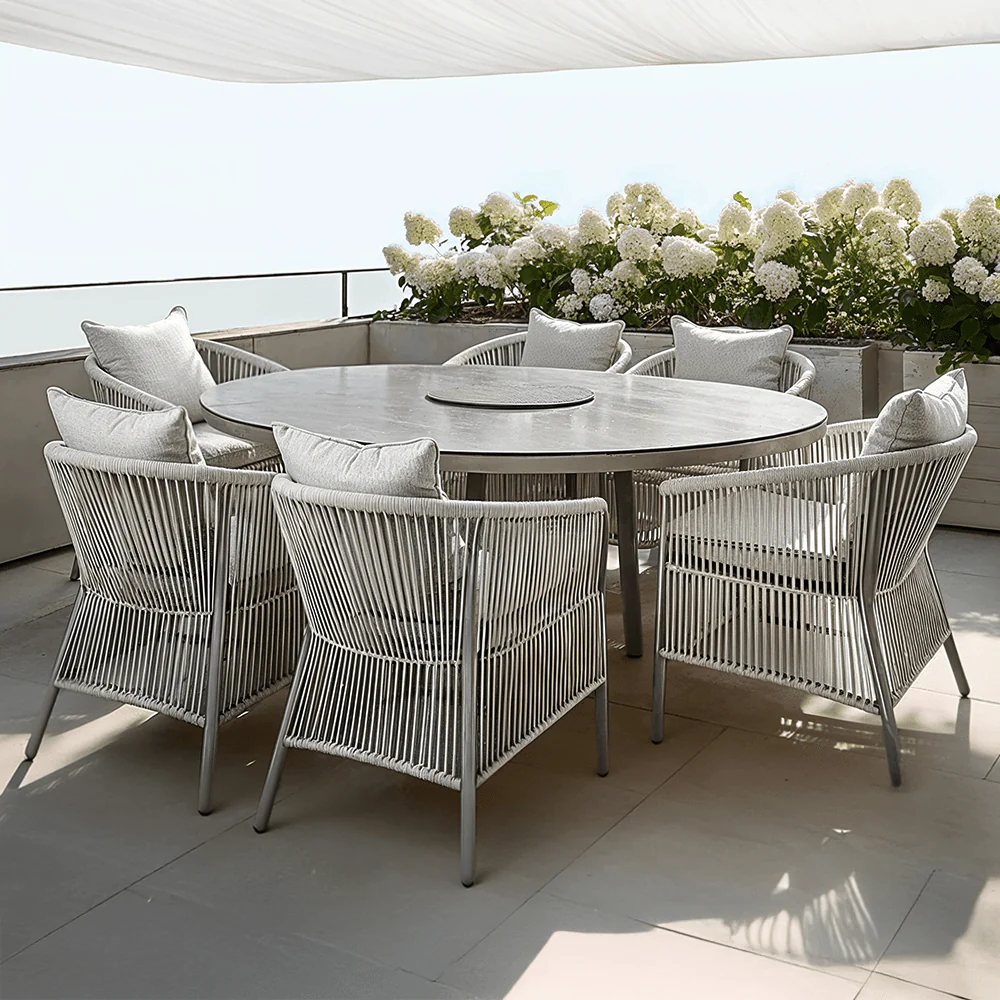 Algarve Outdoor Cream & Taupe Rope Weave Oval 6 Seater Dining Set