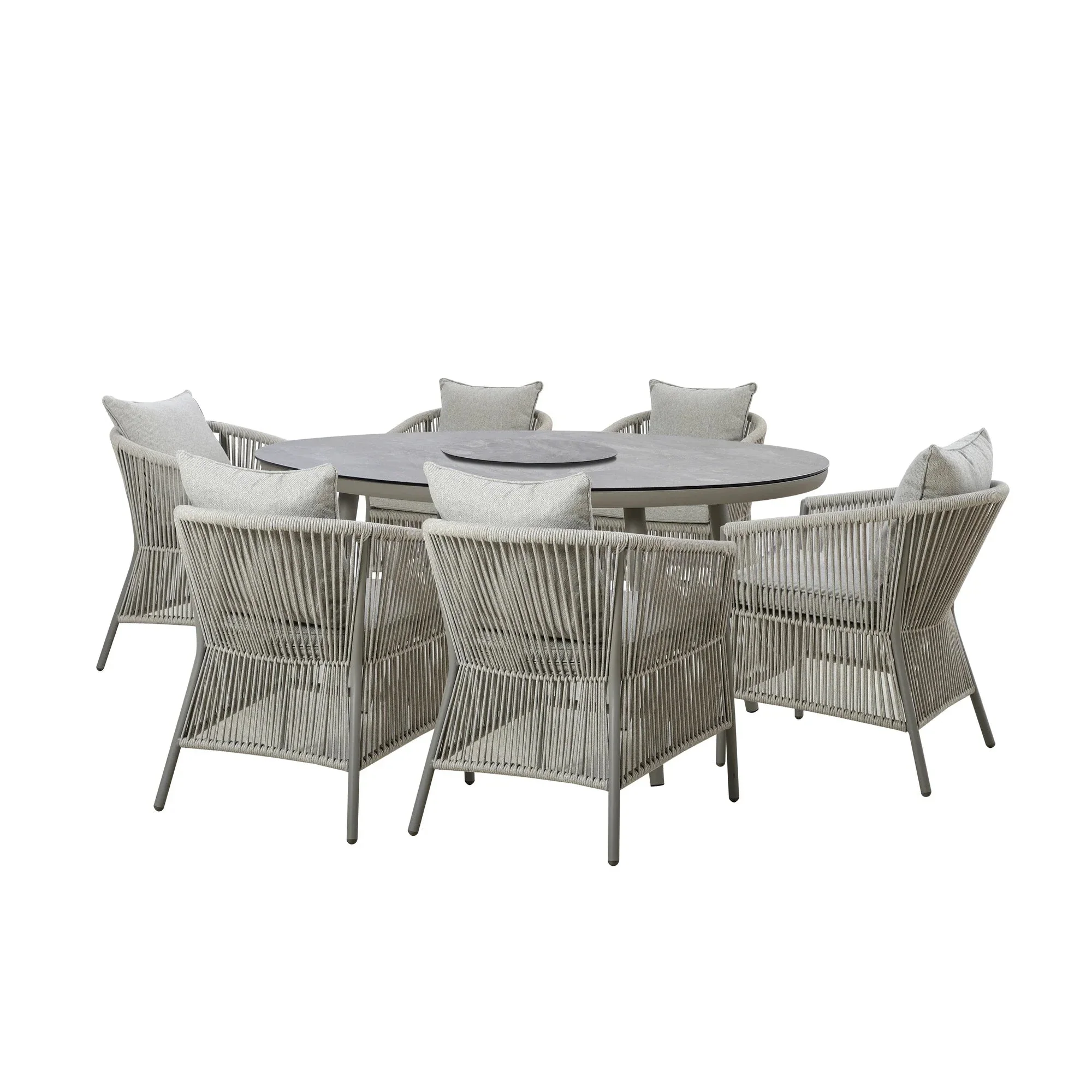 Algarve Outdoor Cream & Taupe Rope Weave Oval 6 Seater Dining Set - Image 2