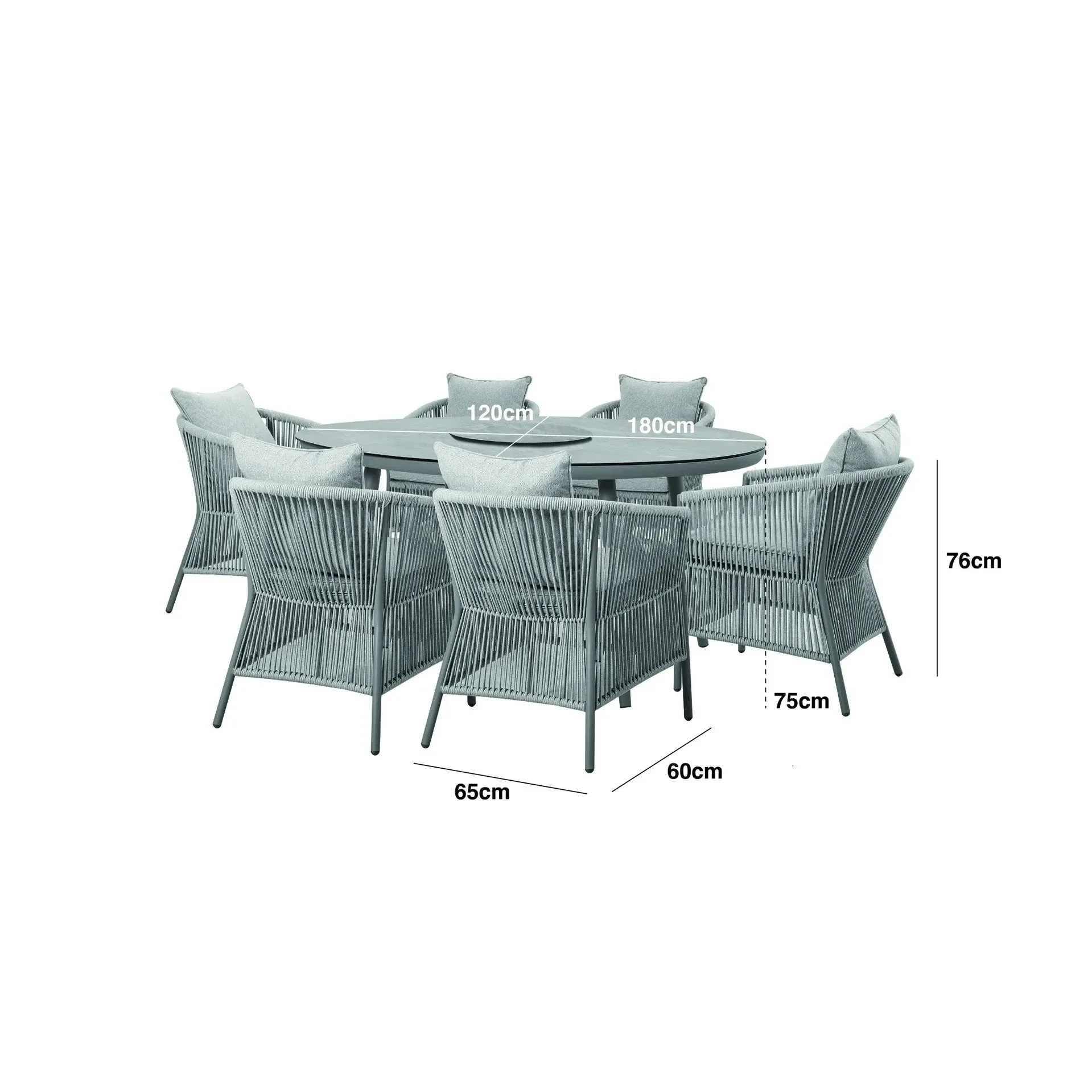Algarve Outdoor Cream & Taupe Rope Weave Oval 6 Seater Dining Set - Image 4