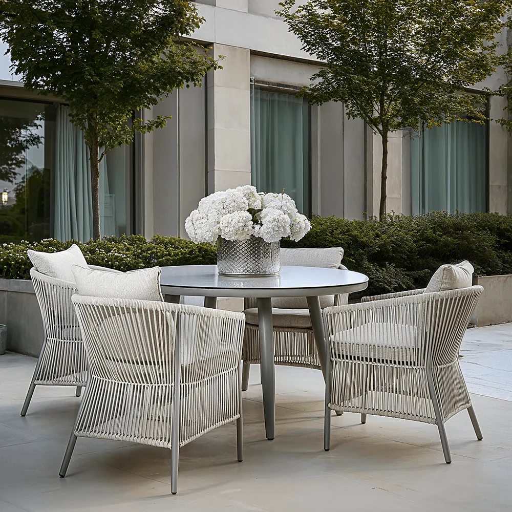 Algarve Outdoor Cream & Taupe Rope Weave Round 4 Seater Dining Set