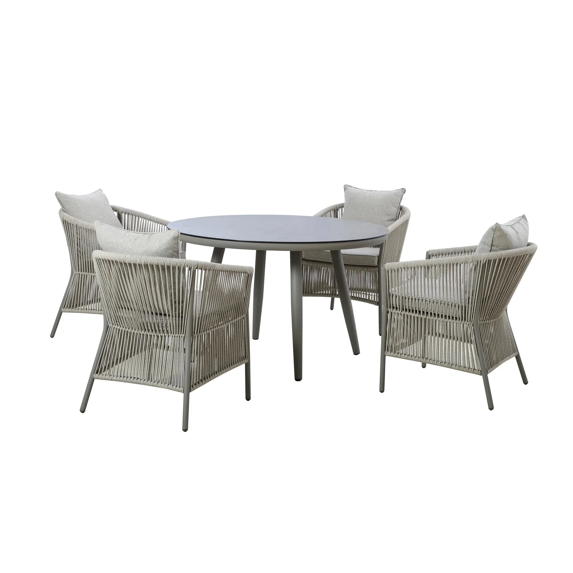Algarve Outdoor Cream & Taupe Rope Weave Round 4 Seater Dining Set - Image 2