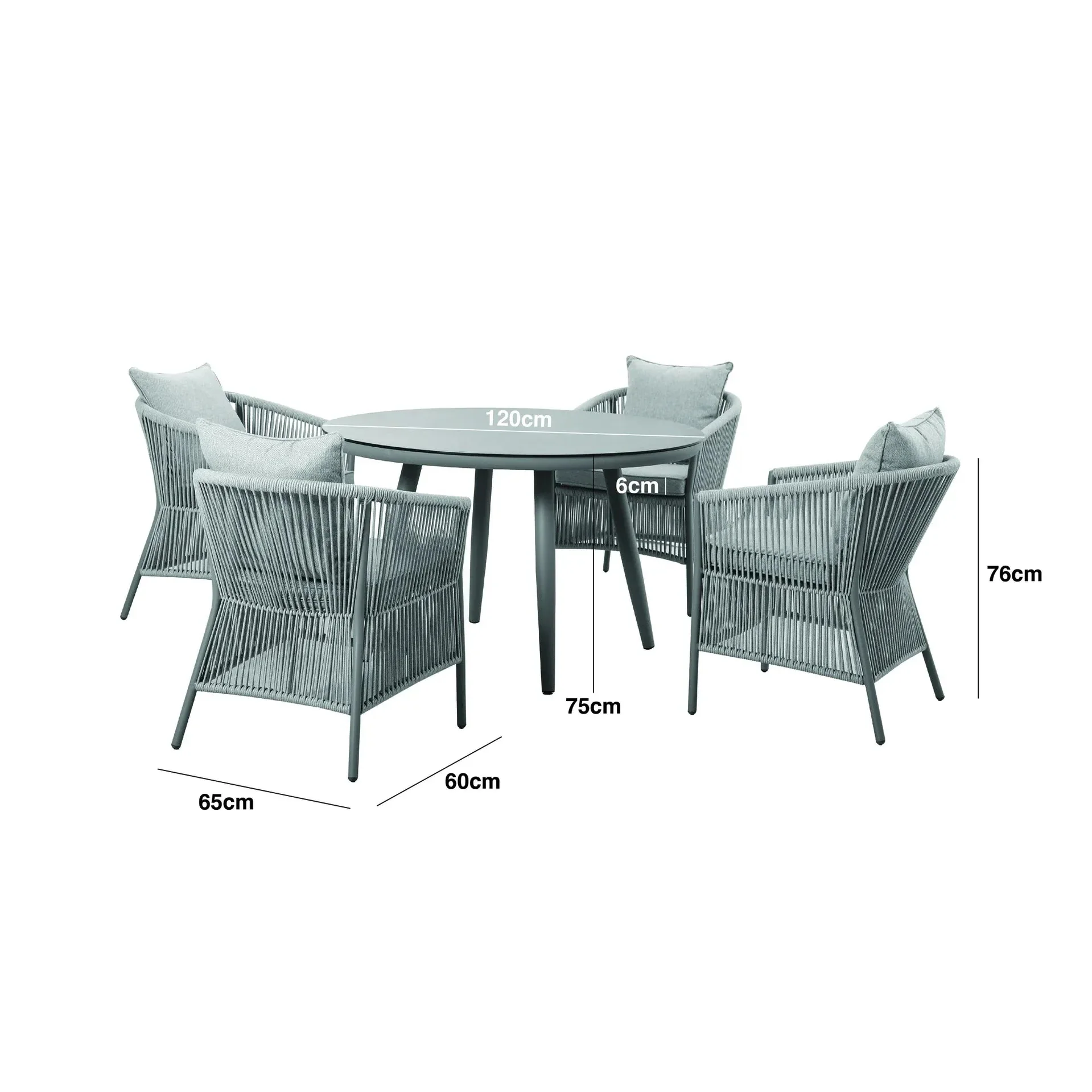 Algarve Outdoor Cream & Taupe Rope Weave Round 4 Seater Dining Set - Image 4