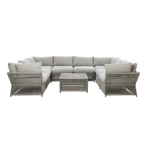 Algarve Outdoor Cream & Taupe Rope Weave U-Shape Sofa Set - Image 3