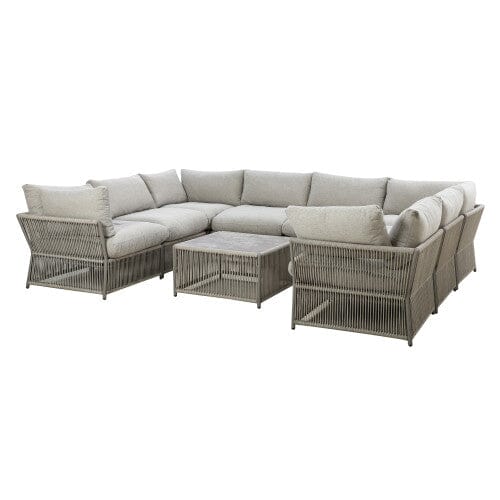Algarve Outdoor Cream & Taupe Rope Weave U-Shape Sofa Set - Image 4