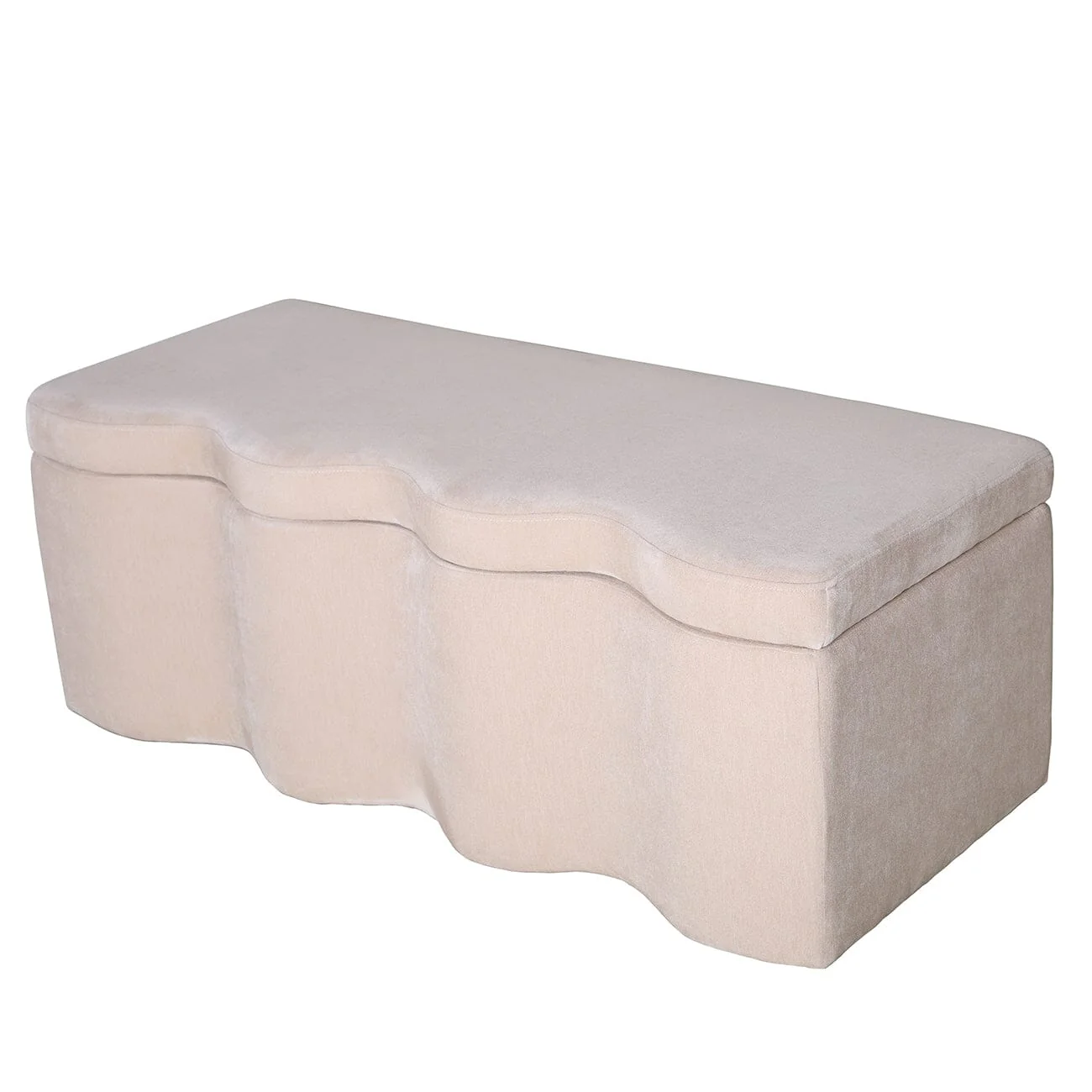 Alissia Warm Stone Velvet Squiggle Edge Storage Bench - Image 2