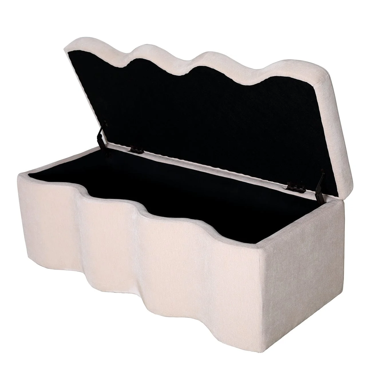 Alissia Warm Stone Velvet Squiggle Edge Storage Bench - Image 5