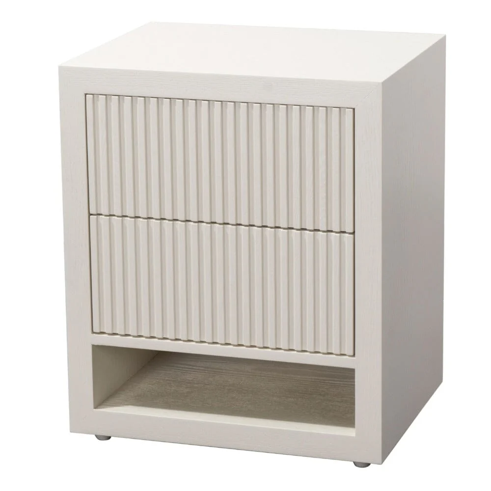 Alviana White Ribbed Bedside Table - Image 2