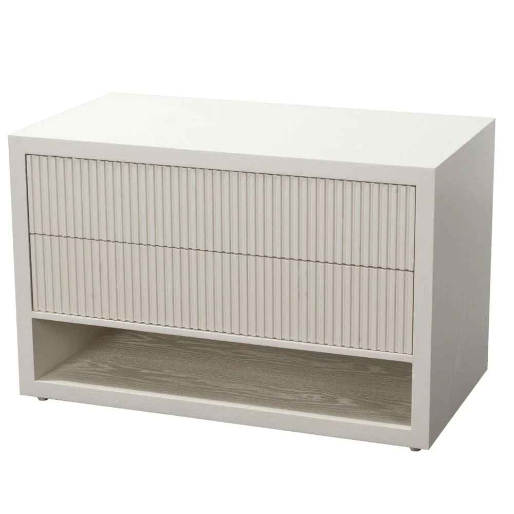 Alviana White Ribbed XL Double Width Bedside Table - Image 2