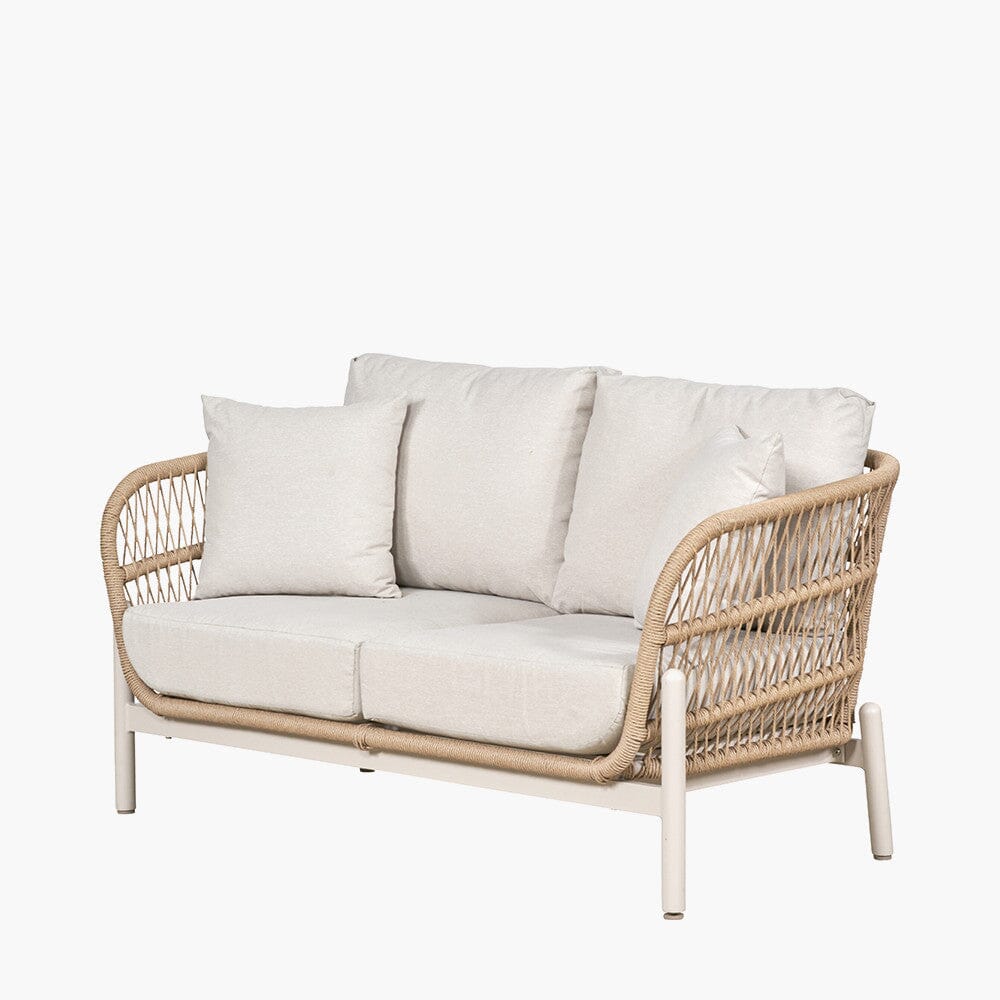 Amalfi Outdoor Cream & Natural Rope Weave 2 Seater Sofa - Image 4
