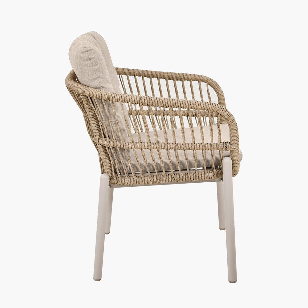 Amalfi Outdoor Cream & Natural Rope Weave 6 Seater Round Dining Table Set - Image 5