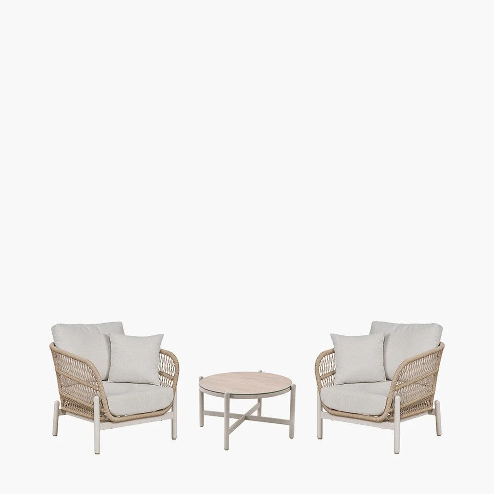 Amalfi Outdoor Cream & Natural Rope Weave Armchair and Coffee Table Set - Image 2