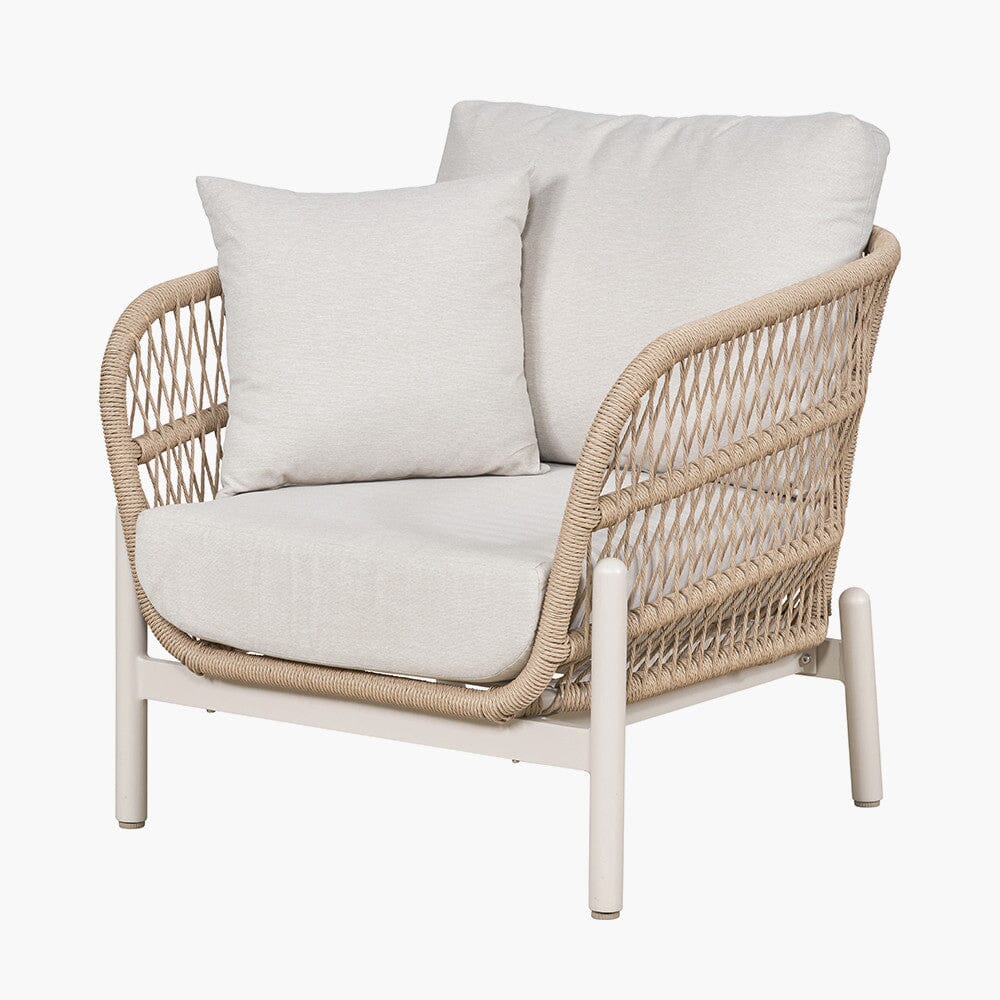 Amalfi Outdoor Cream & Natural Rope Weave Armchair and Coffee Table Set - Image 3