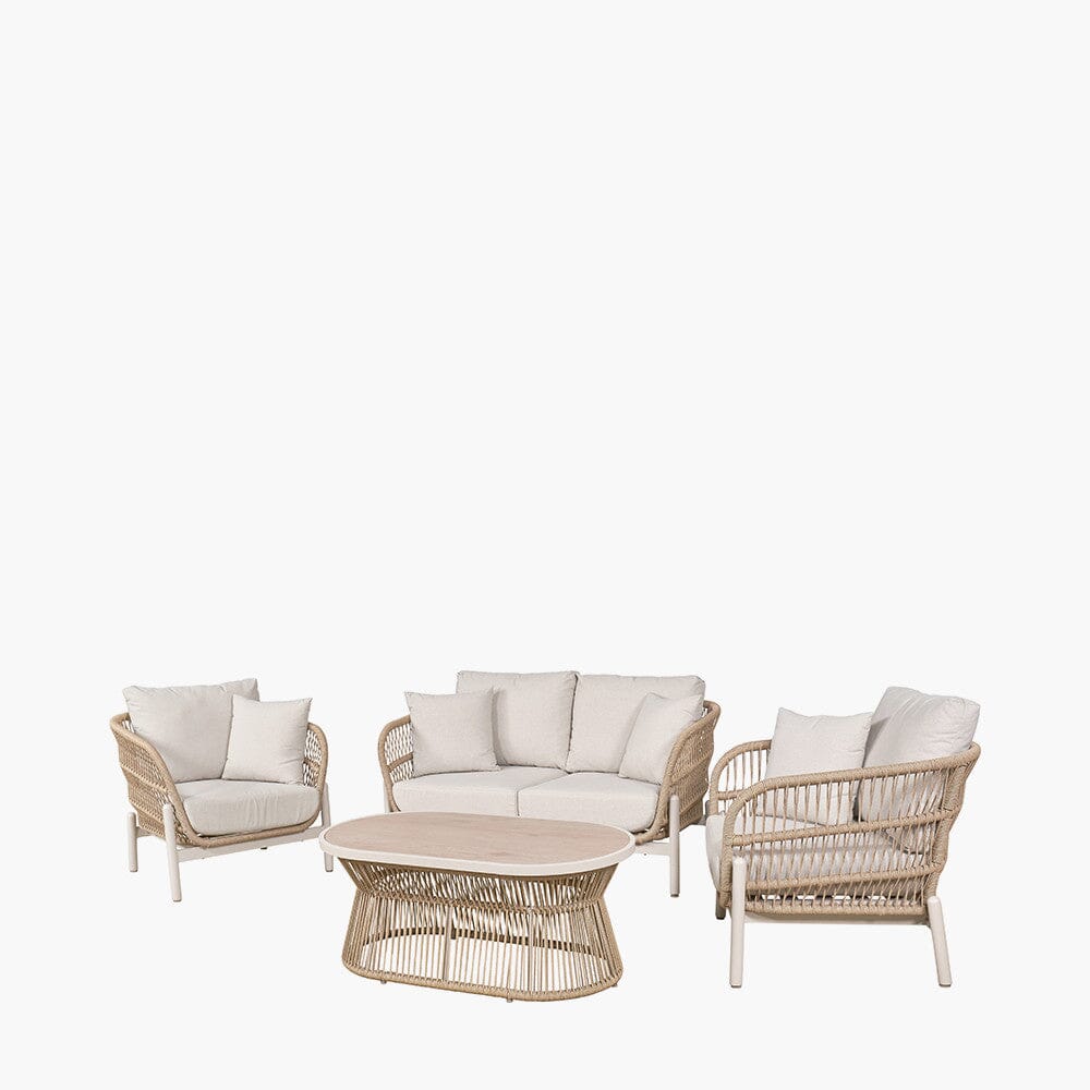 Amalfi Outdoor Cream & Natural Rope Weave Lounge Set - Image 3