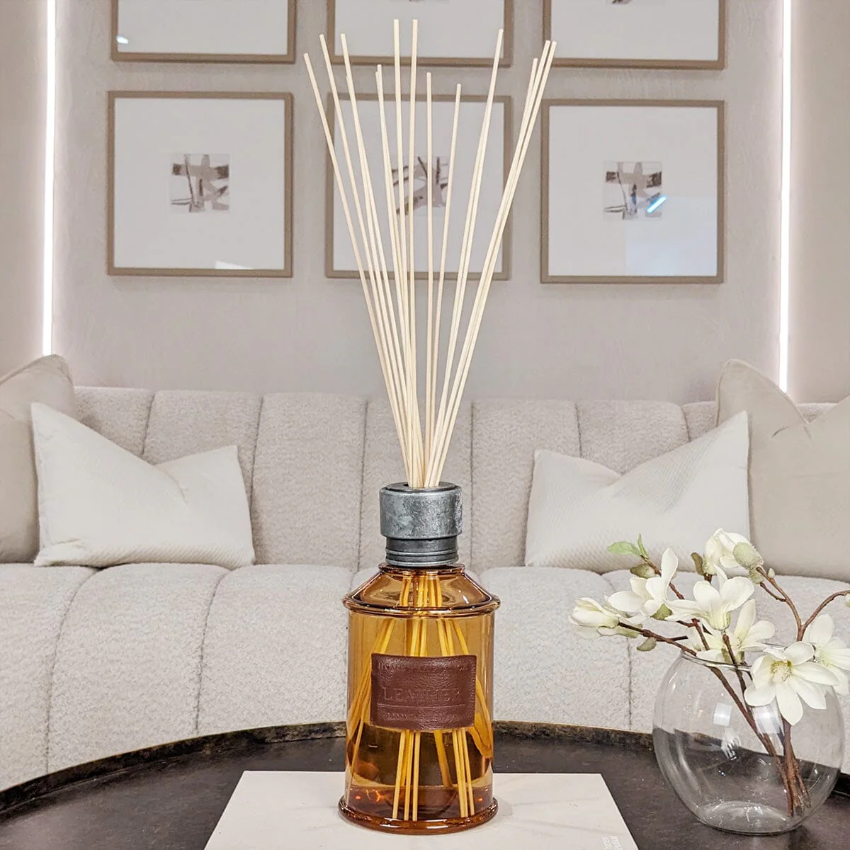Amber Tinted Glass Leather Large Reed Diffuser- 1000ml